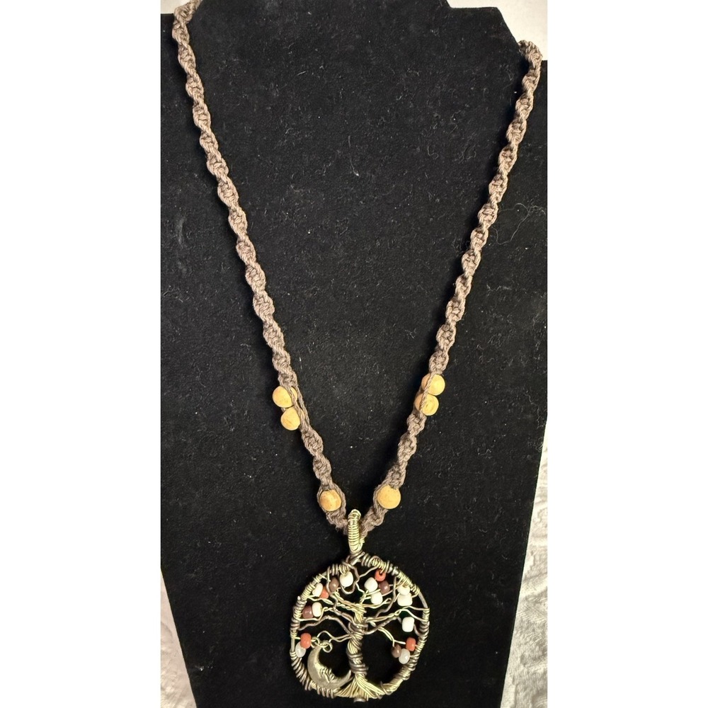 Braided Necklace Cord Wire Wrapped Tree OF Life Charm Unique Button Loop